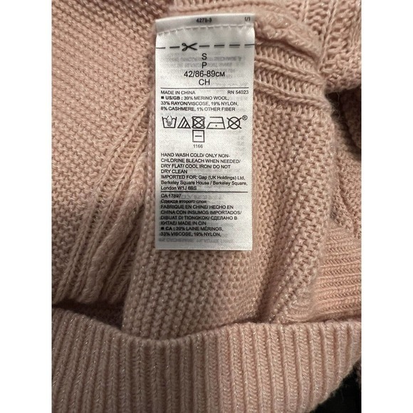 Banana Republic Wool Cashmere Blend Braided Neck Pink with Silver Thread Size S - Picture 7 of 7